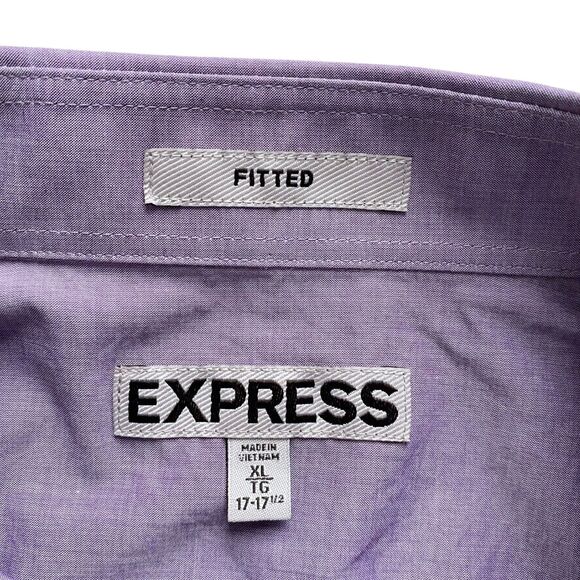 Express Mens Fitted Dress Shirt Short Sleeve Button-Up Purple Size XL (17-17.5) - Picture 3 of 3